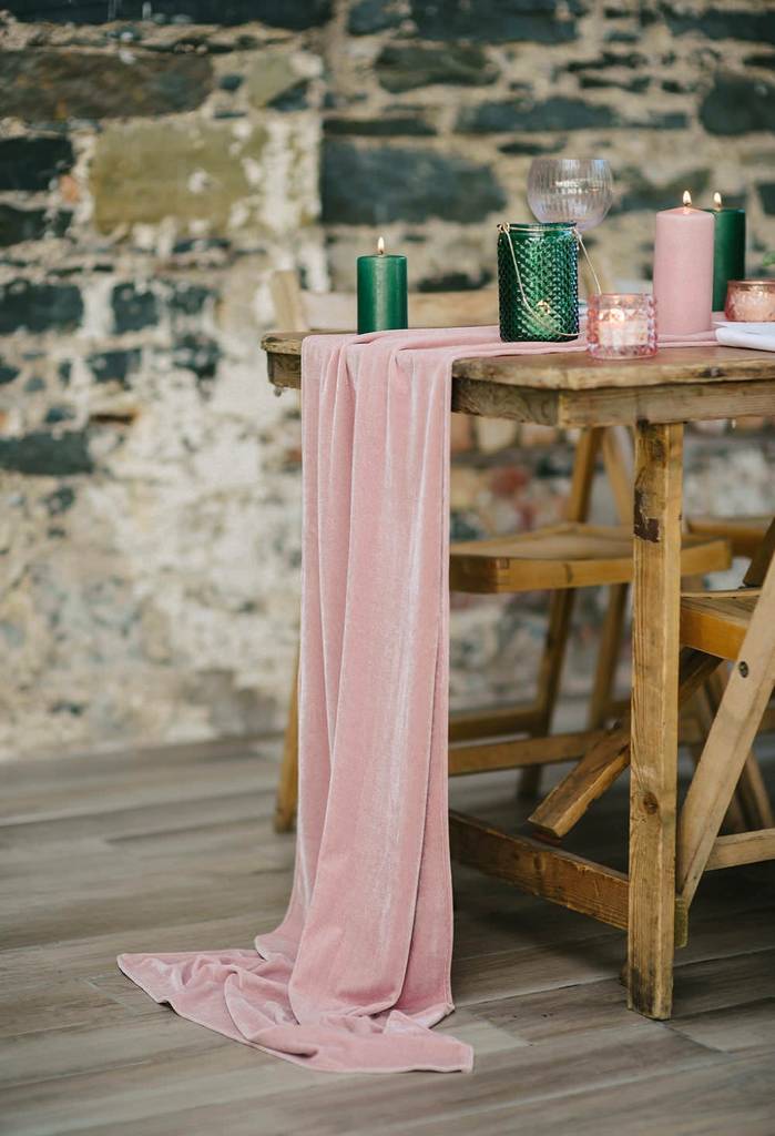 Velvet Table Runner And Napkins Pink Or Green By Magpie Decor