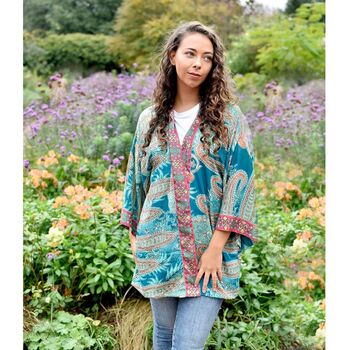 Turquoise And Pink Paisley Viscose Summer Jacket, 2 of 3