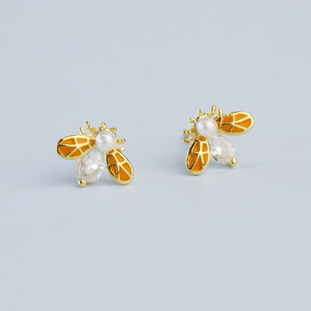 Gold Colour Sterling Silver Bee Stud Earrings, 3 of 4