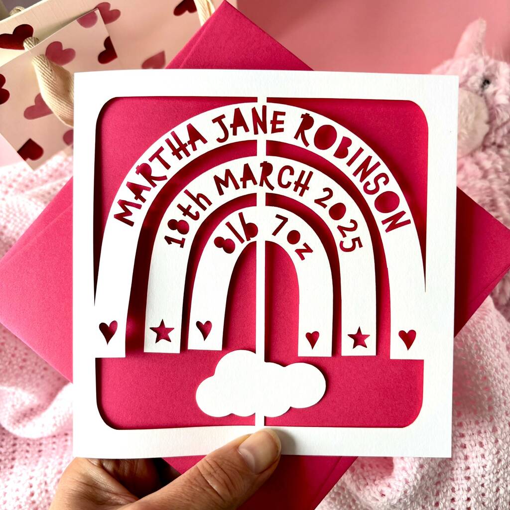 Personalised Rainbow Mobile New Baby Card, 1 of 6