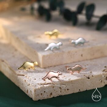 Very Tiny Otter Stud Earrings In Sterling Silver, 2 of 11