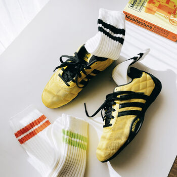 Striped Sporty Ribbed Cotton Socks: Unisex Tennis Socks, 4 of 7