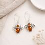 Sterling Silver Baltic Amber Bee Drop Earrings – 15mm, thumbnail 3 of 5