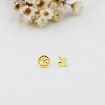 Tiny Mismatched Peace And Love Stud Earrings In Sterling Silver, 7 of 12