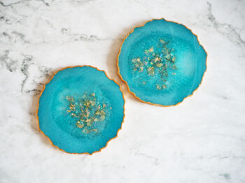 Blue Iridescent Geode Resin Coasters, 7 of 11