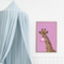 Set Of Three Giraffe Bubblegum Pink Wall Art Print, thumbnail 2 of 4