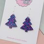 Large Purple Glitter Christmas Tree Earrings, thumbnail 3 of 4