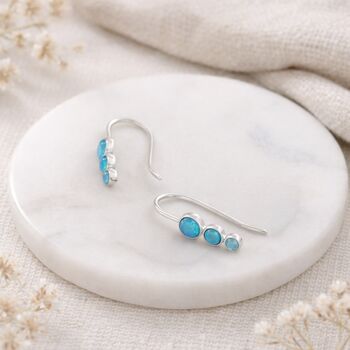 Sterling Silver Blue Opal Trio Drop Earrings – 16mm X 4mm, 2 of 3