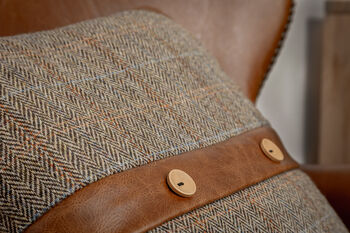 Tweed And Leather Belt Button Cushion Two Options, 6 of 12