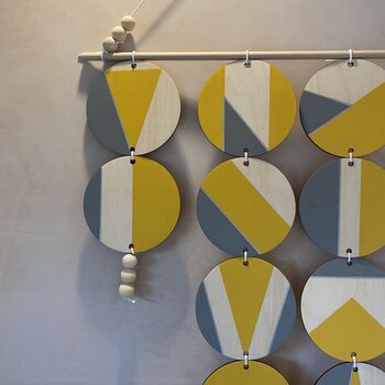 Large Ochre Yellow And Grey Geometric Wall Hanging, 5 of 9