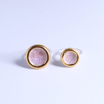 Sterling Silver, Ceramic, Glass And Gold Dawn Adjustable Ring, 2 of 7