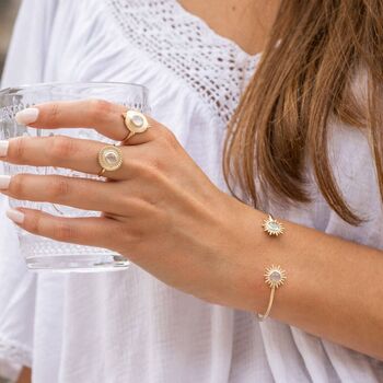 Rose Quartz October Birthstone Sunburst Bangle, 3 of 5