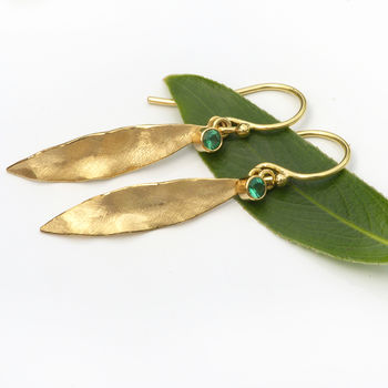 Emerald Earrings In 18ct Gold Leaf Design, 5 of 8