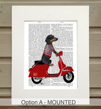 Dachshund On Moped Book Print, Framed Or Unframed, 2 of 8
