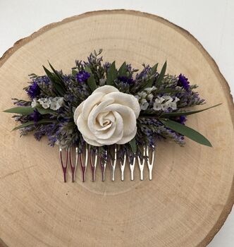 Dried Flower White And Purple Hair Comb, 5 of 5