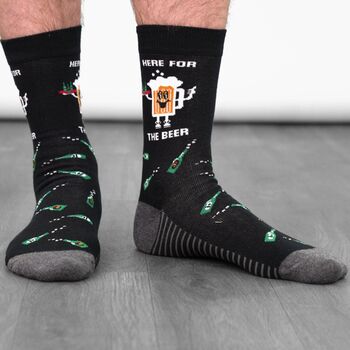 Here For The Beer Men's Combed Cotton Funny Crew Socks, 4 of 4
