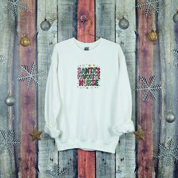 Santa’s Favourite Nurse Christmas Jumper – Unisex White Festive Sweatshirt, 3 of 4