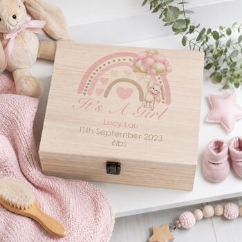 Personalised Baby Girl Rainbow Keepsake Box, 4 of 4