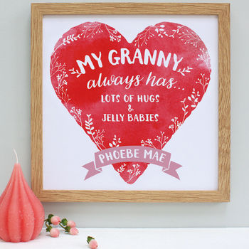Personalised Nanny's Watercolour Heart Framed Print, 3 of 10