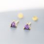 Sterling Silver Tiny Amethyst Purple Cz Heart Stud Earrings, thumbnail 6 of 12