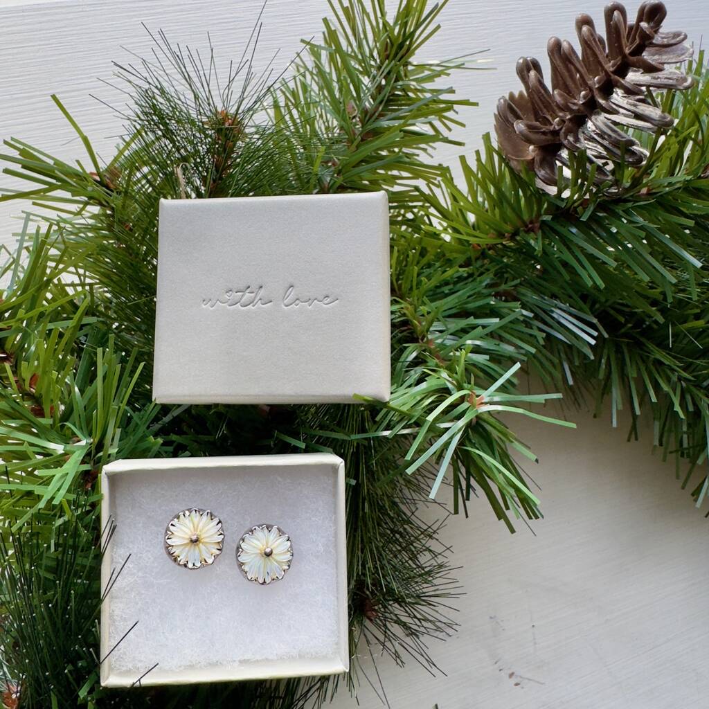 Mother Of Pearl And Sterling Silver Flower Earrings, 1 of 6