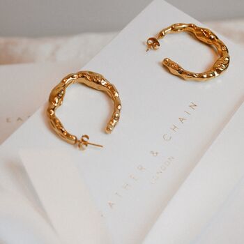 18ct Gold Plated Terra Gold Hammered Hoops, 2 of 8