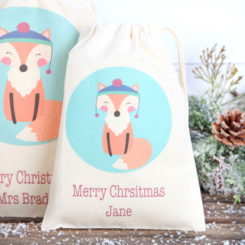 Christmas Fox Personalised Cotton Gift Bags, 3 of 5