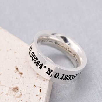 Latitude Longitude Coordinates Silver Ring 8mm Flat Profile, 2 of 10