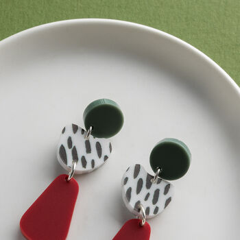 Sterling Silver Pine Ruby Pebble Shaped Dalmatian Studs, 3 of 6