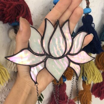 Moon And Lotus Flower Glass Wall Hanging, 6 of 9