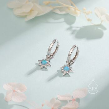 Opal Starburst Huggie Hoop Earrings In Sterling Silver, 6 of 11