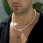 Silver Green Opal Steel Pendant Necklace For Men, thumbnail 10 of 11