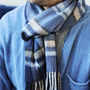 Men's Blue Check Wool And Cashmere Blend Scarf, thumbnail 1 of 12