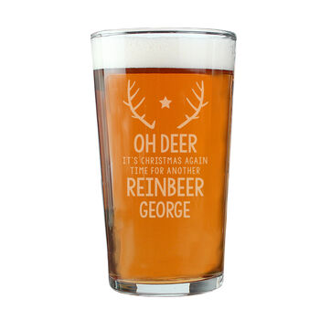 Personalised Reinbeer Punny Pint Glass Christmas Gift, 4 of 4