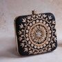 Mahiya Black Gold Embroidered Square Clutch, thumbnail 1 of 3
