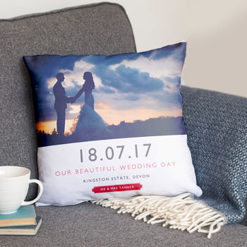 Personalised Wedding Date And Location Photo Cushion, 2 of 5