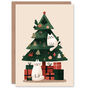 Decorated Xmas Tree With Two Cats And Presents Christmas Card, thumbnail 1 of 4