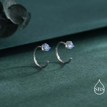 Aquamarine Blue Cz Crystal Huggie Hoop Earrings, 6 of 10