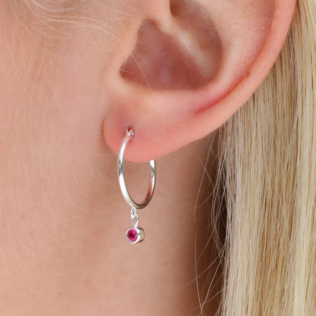 Silver Birthstone Hoop Earrings, 1 of 8