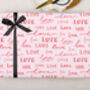 Valentine Wrapping Paper With Pink Love Pattern, Three Sheet Pack, thumbnail 3 of 3