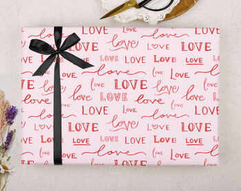 Valentine Wrapping Paper With Pink Love Pattern, Three Sheet Pack, 3 of 3