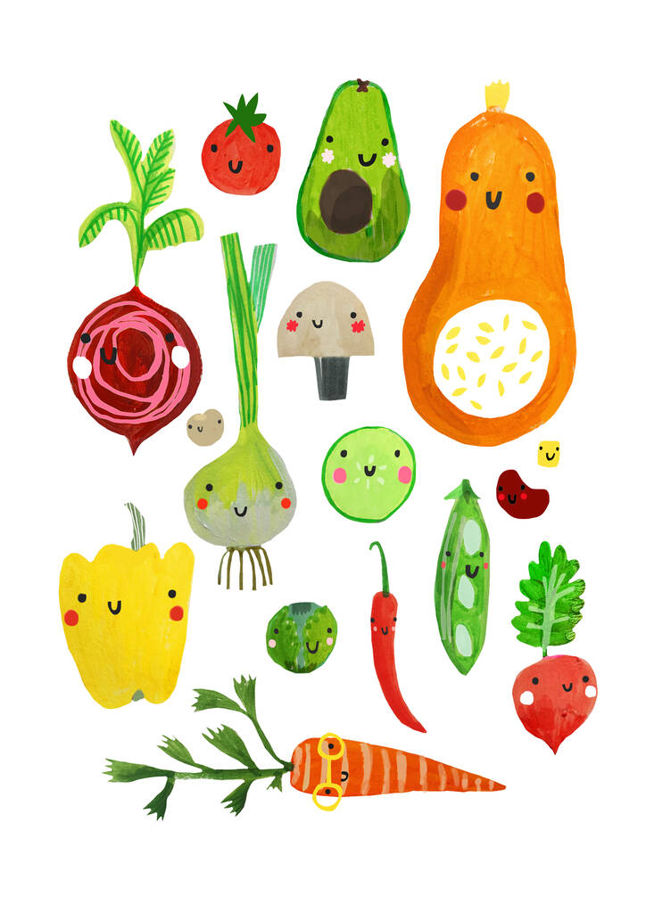 Happy veggies vegetables print by darcie olley notonthehighstreet