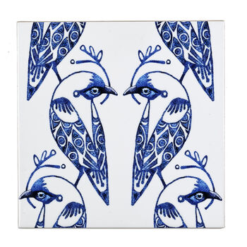 Lovebirds Tile Blue And White, 6 of 11