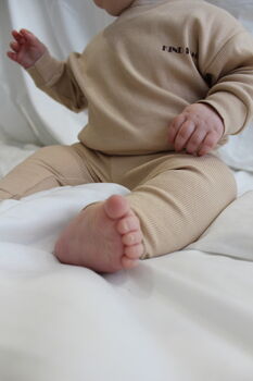 Oatmeal Rib Organic Cotton Baby Leggings, 2 of 6