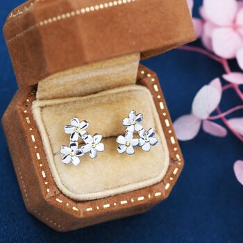Cherry Blossom Flower Stud Earrings In Sterling Silver, 3 of 11