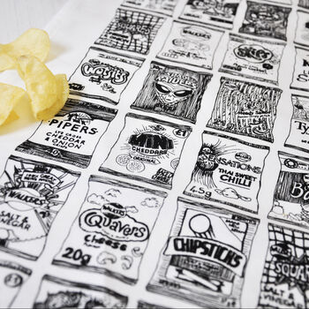 Crisp Packets Illustrated Black And White Tea Towel, 3 of 11