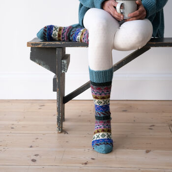 Fair Isle Hand Knitted Wool Socks, 4 of 12