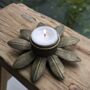 Flower Shaped Antique Brushed Gold Tealight Votive| Gift Set, thumbnail 1 of 4