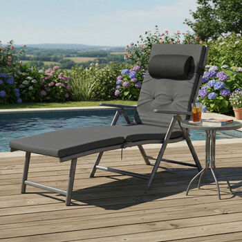 Folding Sun Lounger With Thick Mattress Cushion, 3 of 11