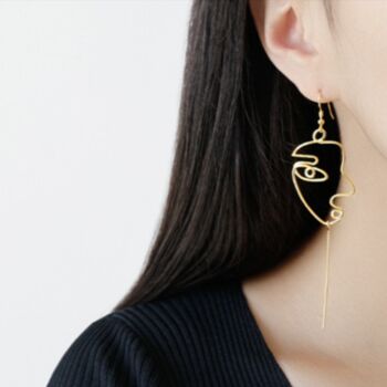 Sterling Silver Abstract Face Dangle Earrings, 3 of 6